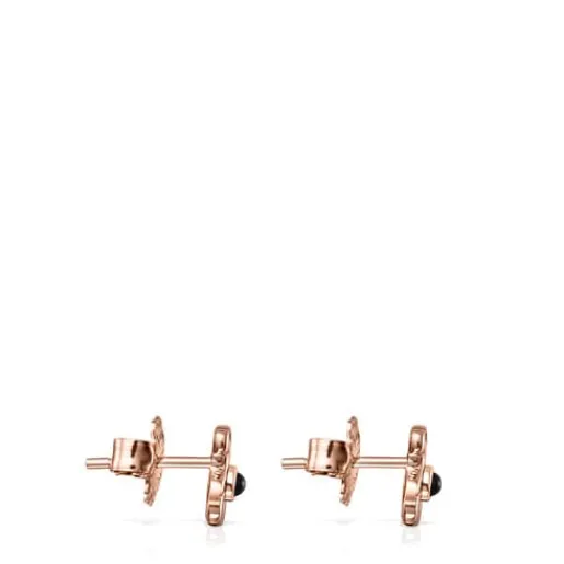 Pendientes con baño de oro rosa 18 kt sobre plata y ónix Real Sisy^TOUS New