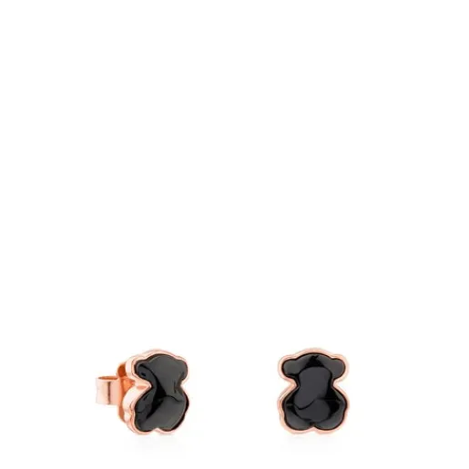 Pendientes con baño de oro rosa 18 kt sobre plata y ónix facetado Motif^TOUS Hot