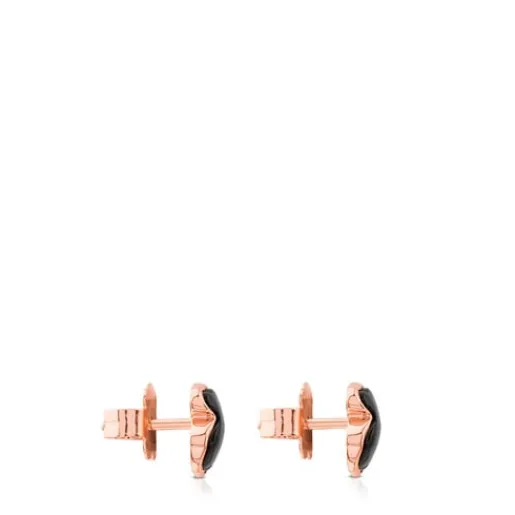 Pendientes con baño de oro rosa 18 kt sobre plata y ónix facetado Motif^TOUS Hot