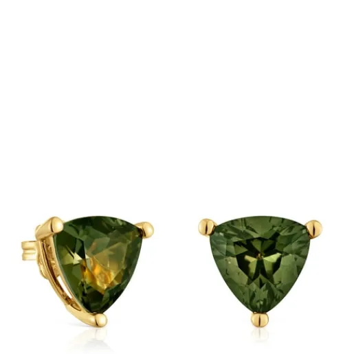 Pendientes con baño de oro 18 kt sobre plata y espinela verde creada en laboratorio Color LGG^TOUS