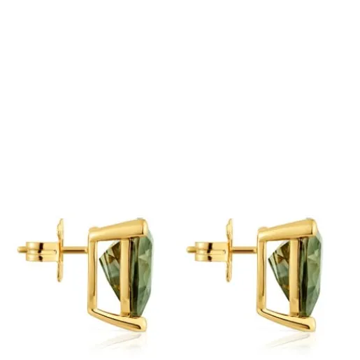 Pendientes con baño de oro 18 kt sobre plata y espinela verde creada en laboratorio Color LGG^TOUS