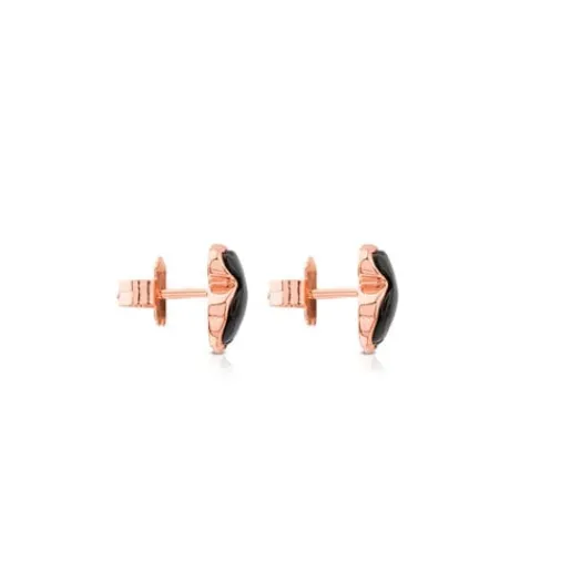 Pendientes con baño de oro rosa 18 kt sobre plata y ónix motivo oso Motif^TOUS Best