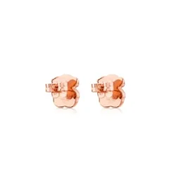Pendientes con baño de oro rosa 18 kt sobre plata y ónix motivo oso Motif^TOUS Best