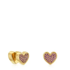 Pendientes corazón con baño de oro 18 kt sobre plata y rodolitas 1950^TOUS Sale
