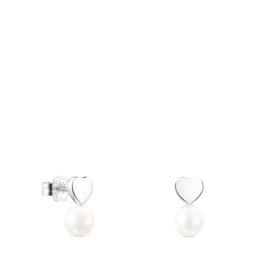 Pendientes corazón de plata y perla Puppies^TOUS New