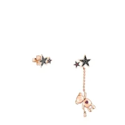 Pendientes corto/largo con baño de oro rosa 18 kt sobre plata, espinela y rubí Teddy Bear Stars^TOUS New