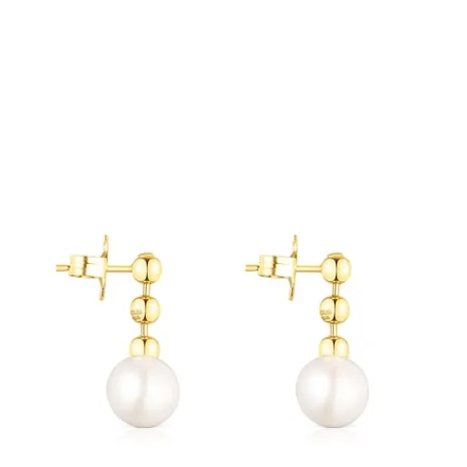Pendientes cortos bolas con baño de oro 18 kt sobre plata y perla Gloss^TOUS Discount