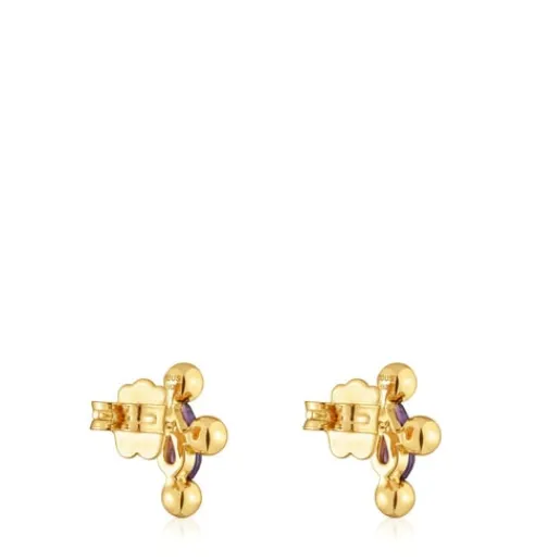 Pendientes cortos con baño de oro 18 kt sobre plata y amatista Sugar Party^TOUS