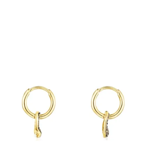 Pendientes cortos con baño de oro 18 kt sobre plata y diamantes Nenufar^TOUS