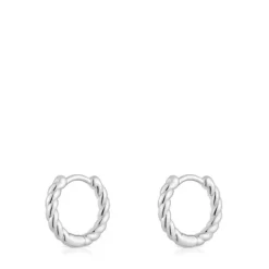 Pendientes cortos de aro trenzado de plata 10 mm Basics^TOUS Hot