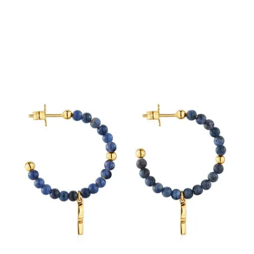 Pendientes de aro con baño de oro 18 kt sobre plata y sodalita MANIFESTO^TOUS New