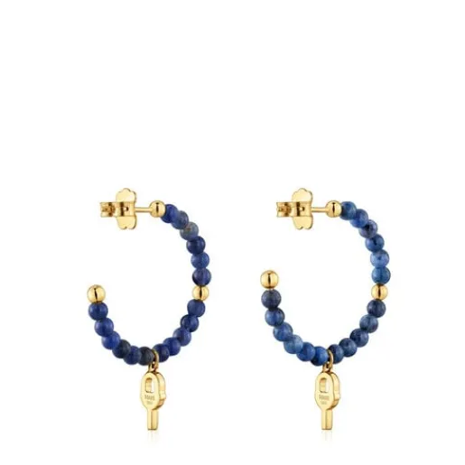 Pendientes de aro con baño de oro 18 kt sobre plata y sodalita MANIFESTO^TOUS New