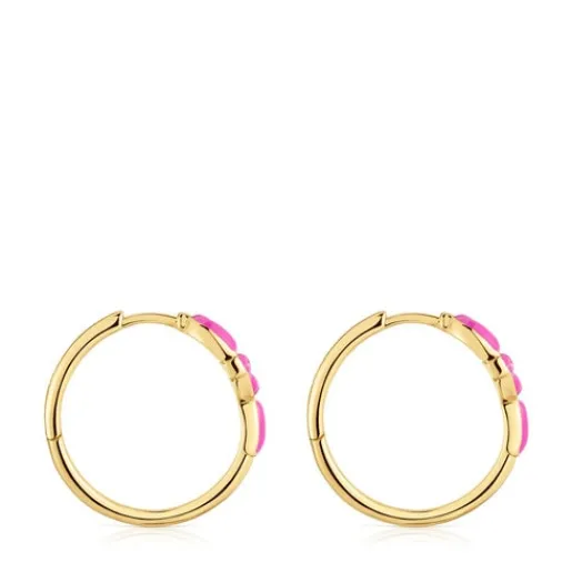 Pendientes de aro cortos con baño de oro 18 kt sobre plata y motivo color fucsia MANIFESTO^TOUS Clearance