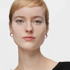 Pendientes de aro cortos con baño de oro 18 kt sobre plata y motivo color fucsia MANIFESTO^TOUS Clearance