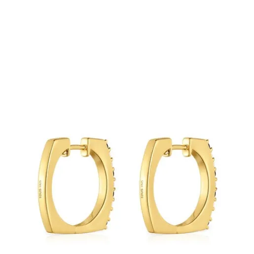 Pendientes de aro cortos con baño de oro 18 kt sobre plata y gemas Basic Colors^TOUS Discount
