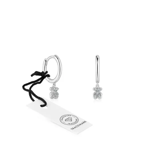 Pendientes de aro cortos oso de oro blanco con diamantes Grain^TOUS