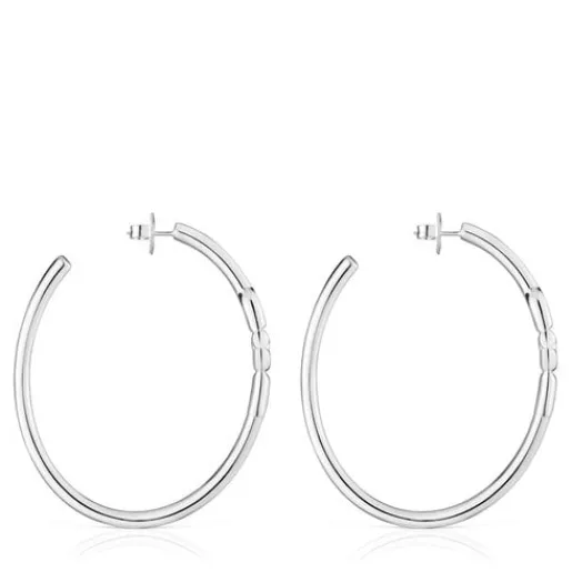 Pendientes de aro extra largos de plata y motivo MANIFESTO^TOUS Clearance