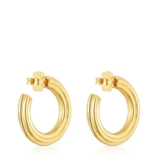 Pendientes de aro largos con baño de oro 18 kt sobre plata y motivo flor 1950^TOUS Sale