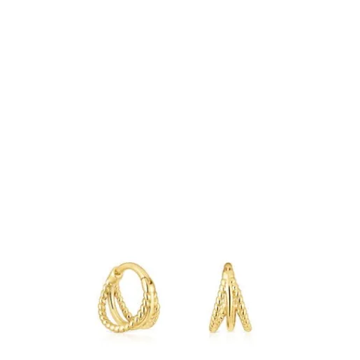 Pendientes de oro triple aro cortos con relieve Basics^TOUS Outlet