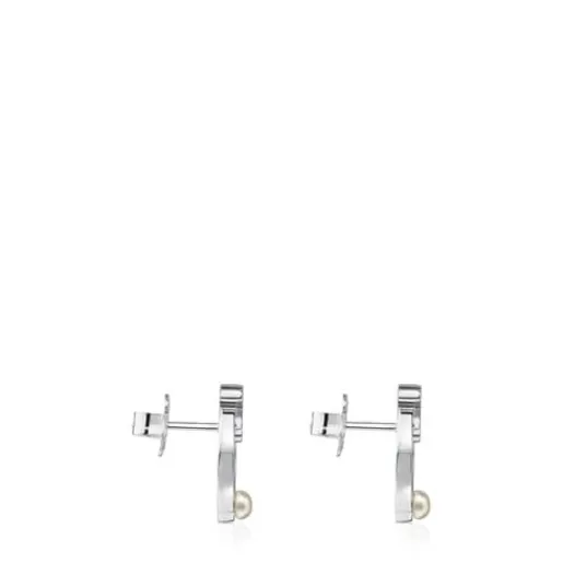 Pendientes de plata con perla motivo oso Super Power^TOUS Hot