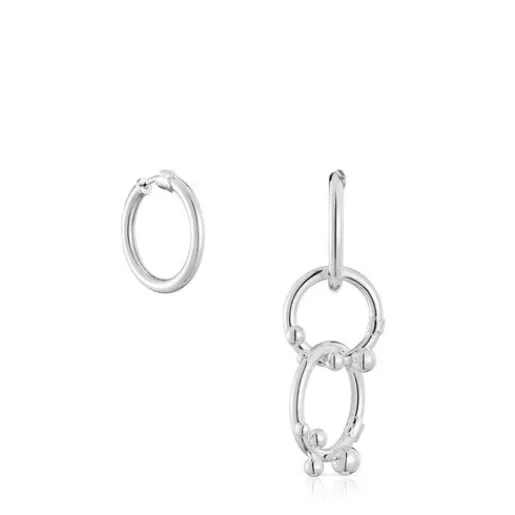 Pendientes de plata corto/largo con anillas y detalles Hold^TOUS Clearance