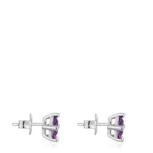 Pendientes de plata y zafiro lila creado en laboratorio 7 mm Color LGG^TOUS Online