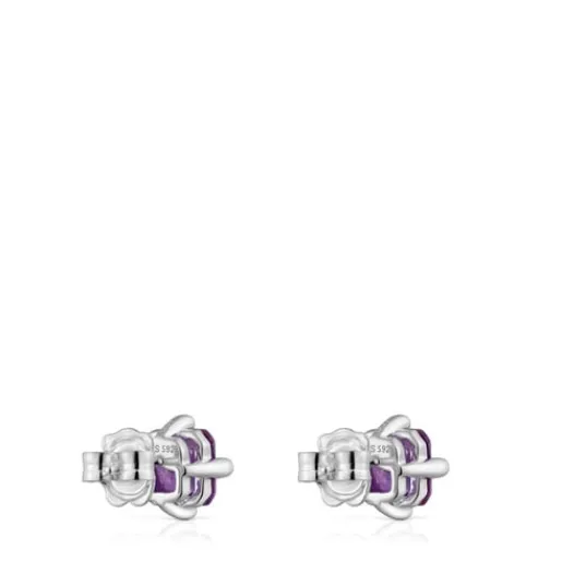 Pendientes de plata y zafiro lila creado en laboratorio 7 mm Color LGG^TOUS Online