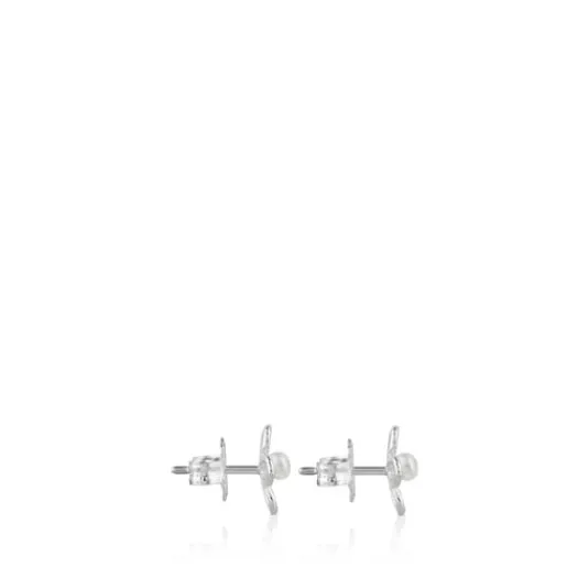 Pendientes flor de plata y perlas cultivadas Maggie^TOUS
