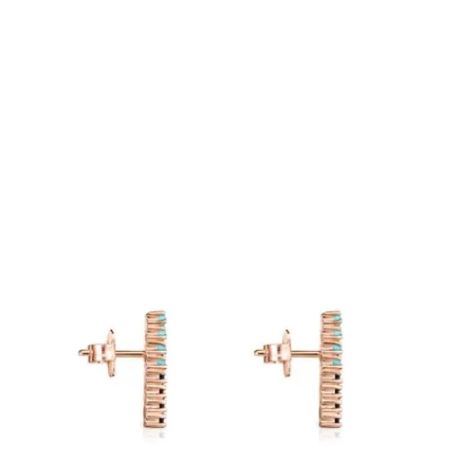Pendientes grandes disco con baño de oro rosa 18 kt sobre plata y gemas Straight^TOUS Discount