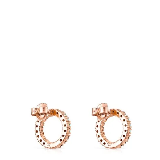 Pendientes grandes disco con baño de oro rosa 18 kt sobre plata y gemas Straight^TOUS Discount