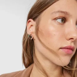 Pendientes grandes disco con baño de oro rosa 18 kt sobre plata y gemas Straight^TOUS Discount
