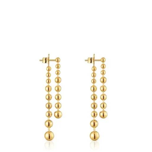 Pendientes largos dobles con baño de oro de 18 kt sobre plata Gloss^TOUS Online