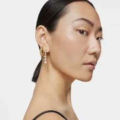 Pendientes largos dobles con baño de oro de 18 kt sobre plata y perlas cultivadas Gloss^TOUS