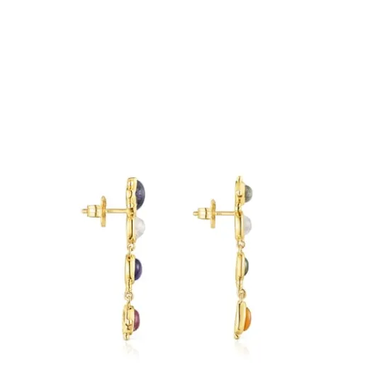 Pendientes largos Magic Nature con baño de oro 18 kt sobre plata y gemas^TOUS Clearance