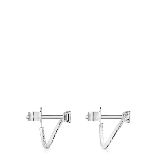 Pendientes medio aro cortos de oro blanco con diamantes Les Classiques^TOUS Hot