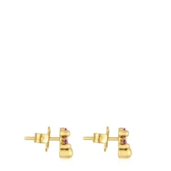 Pendientes motivo oso con baño de oro 18 kt sobre plata y zafiro lila creado en laboratorio 8 mm Color Bear LGG^TOUS Hot