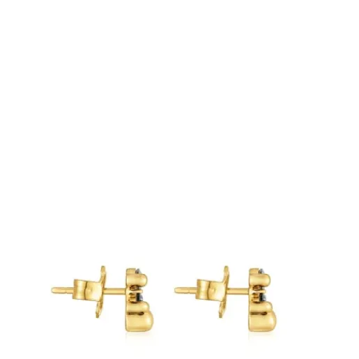 Pendientes motivo oso con baño de oro 18 kt sobre plata y espinela verde creada en laboratorio 8 mm Color Bear LGG^TOUS New