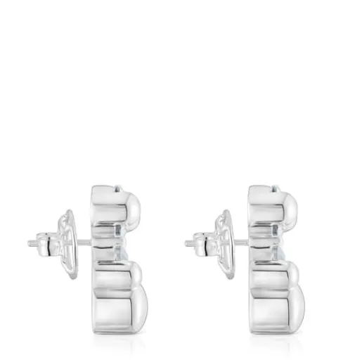 Pendientes motivo oso de plata y cuarzo cristal de roca 23 mm Color Bear^TOUS Clearance