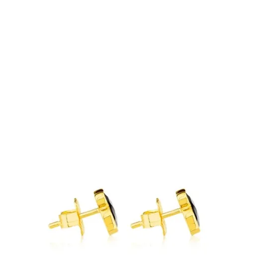 Pendientes pequeños con baño de oro 18 kt sobre plata y ónix facetado Color^TOUS New