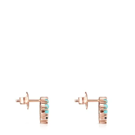 Pendientes pequeños disco con baño de oro rosa 18 kt sobre plata y gemas Straight^TOUS New