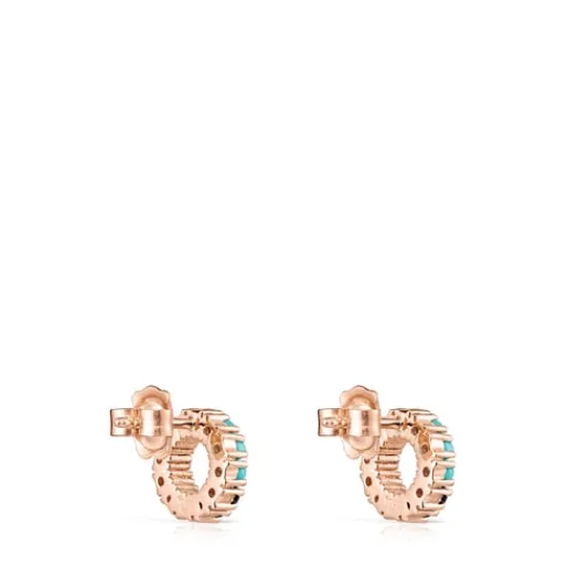 Pendientes pequeños disco con baño de oro rosa 18 kt sobre plata y gemas Straight^TOUS New