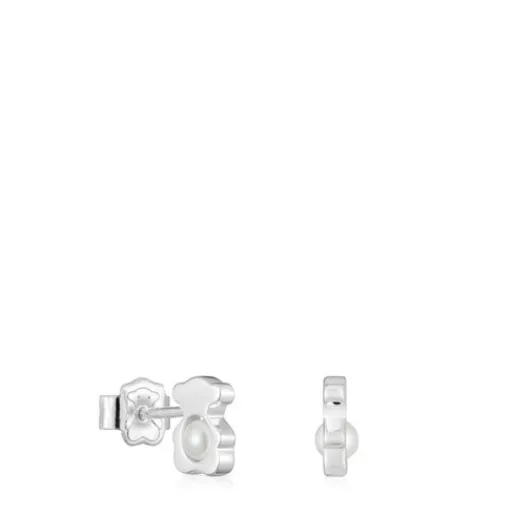Pendientes pequeños oso de plata con perlas cultivadas 8 mm I-Bear^TOUS Best