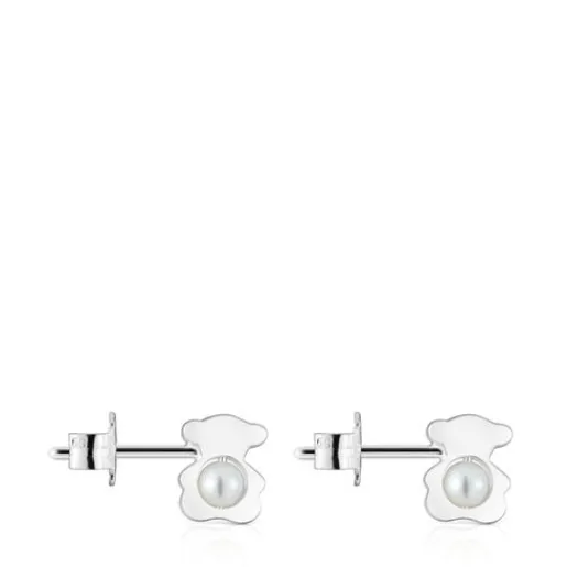Pendientes pequeños oso de plata con perlas cultivadas 8 mm I-Bear^TOUS Best