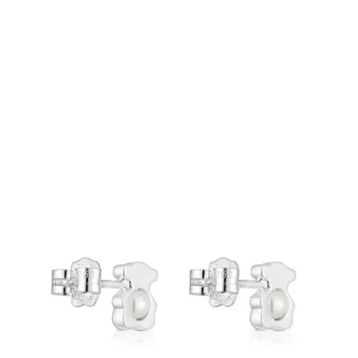 Pendientes pequeños oso de plata con perlas cultivadas 8 mm I-Bear^TOUS Best