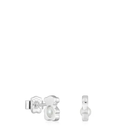 Pendientes pequeños oso de plata con perlas cultivadas 8 mm I-Bear^TOUS Best