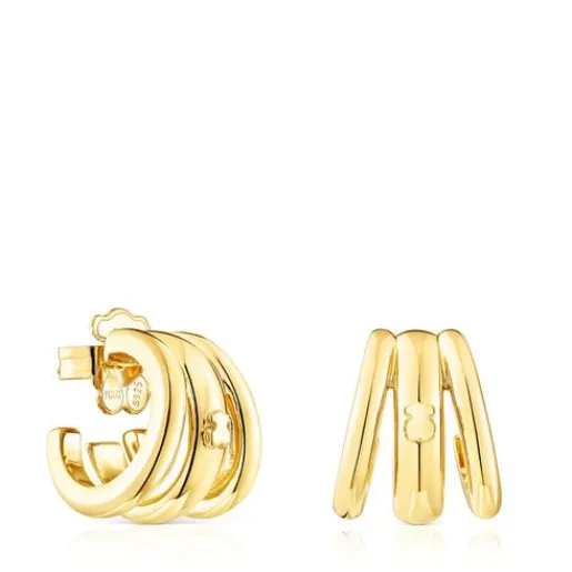 Pendientes triple aro con baño de oro 18 kt sobre plata fellow^TOUS Online