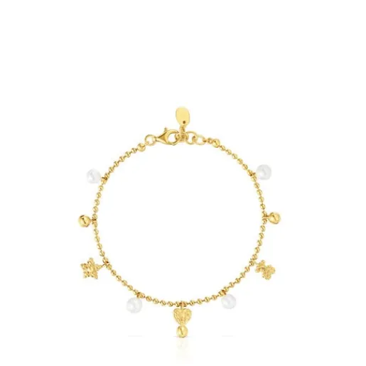 Pulsera cadena con baño de oro de 18 kt sobre plata, perlas cultivadas y motivos Grain^TOUS Sale