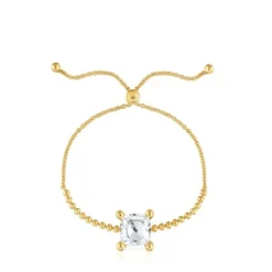 Pulsera cadena con detalles en baño de oro 18 kt sobre plata y cuarzo cristal de roca Color White^TOUS Online