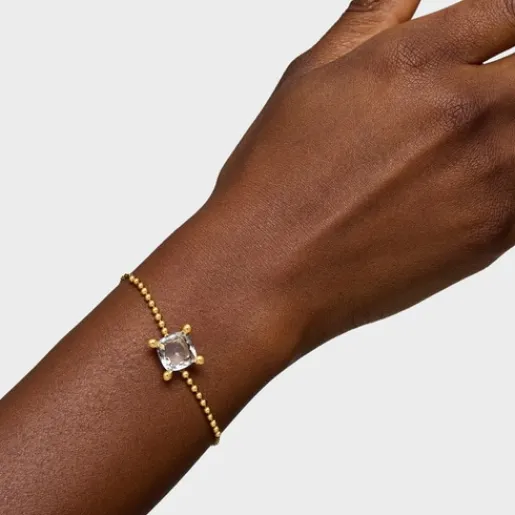 Pulsera cadena con detalles en baño de oro 18 kt sobre plata y cuarzo cristal de roca Color White^TOUS Online