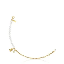 Pulsera cadena oso con baño de oro sobre plata, perlas cultivadas y peridoto Bold Bear^TOUS Best